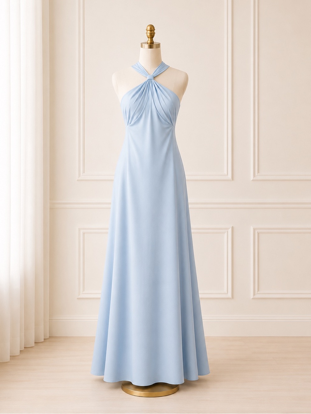 Liv Foster Light Blue Satin Halter Maxi Dress | Bridesmaid Formal Sz 14 NWT